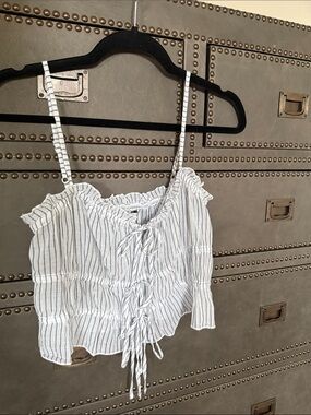 American Eagle Outfitters White Striped Ruffle Tie-Front Cami